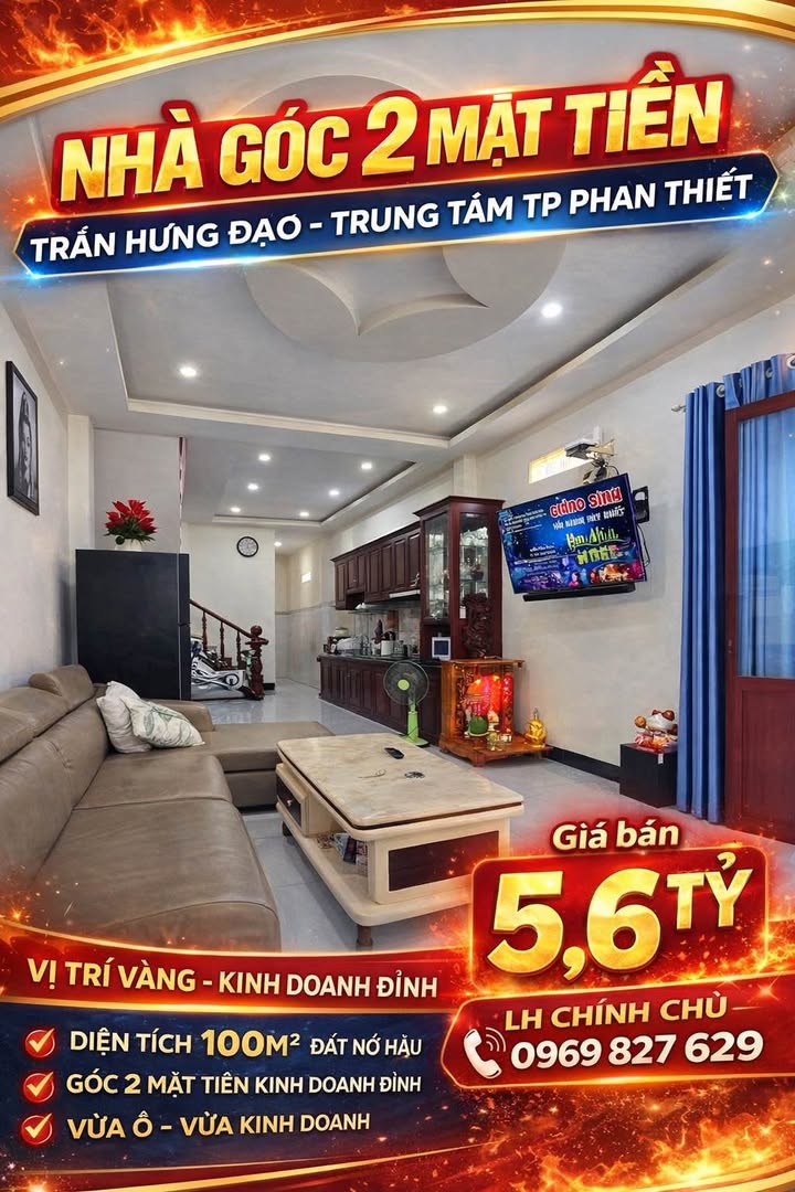 Nhà góc 2 mặt tiền Trần Hưng Đạo, Phan Thiết 100m² giá 5.6 tỷ - Kinh doanh đỉnh cao!