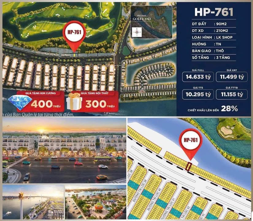 Shophouse Golf Land Thủy Nguyên 90m² giá 10.295 tỷ - Cơ hội đầu tư hiếm có!