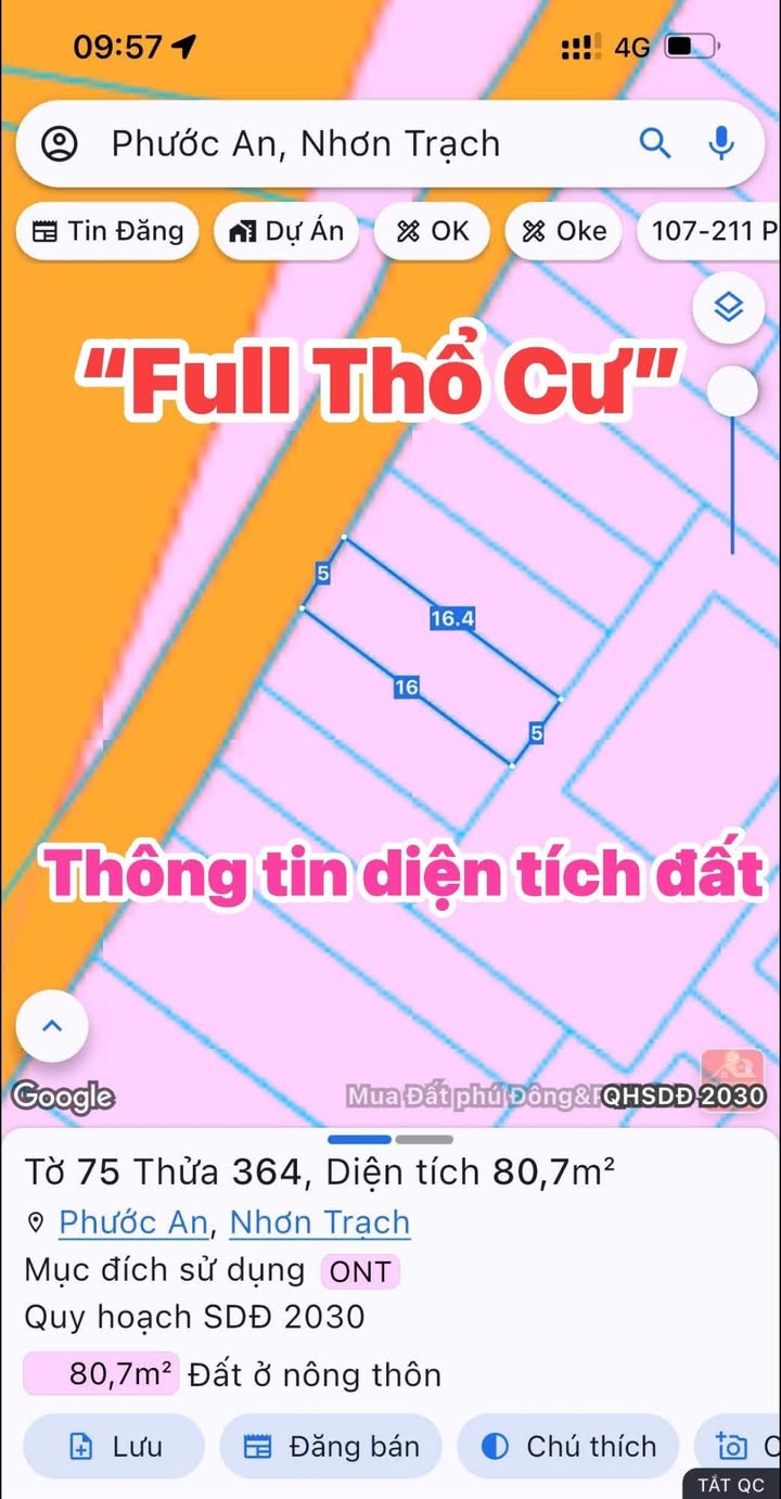 Đất nền xã Phước An - Nhơn Trạch 80.7m² giá 1.5 tỷ - Cơ hội đầu tư tuyệt vời!