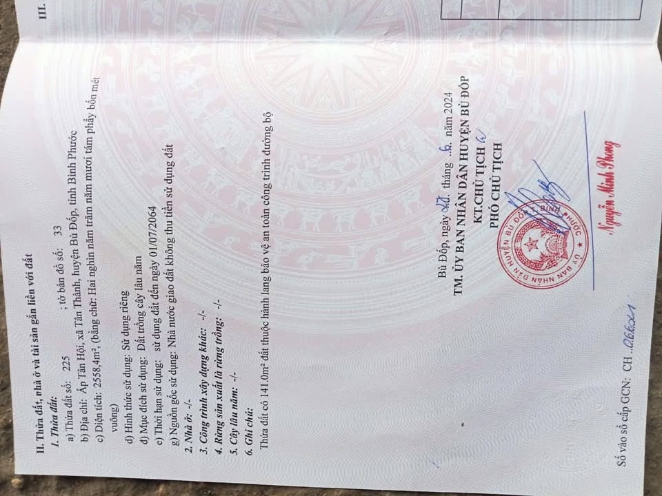 Đất nền Tân Hội Bù Đốp 2558m² giá 500 triệu - Đường nhựa, vị trí đẹp!