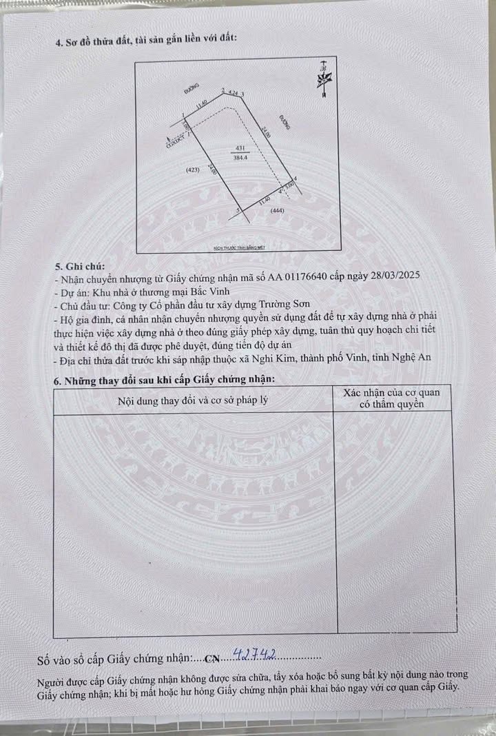 Đất nền 385m² tại xã Nghi Kim, TP Vinh - Bìa cá nhân, vị trí đắc địa!