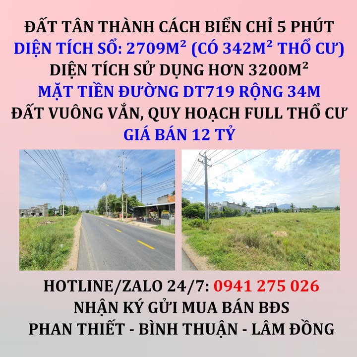Đất nền Phan Thiết 2709m², giá thỏa thuận - Diện tích lớn, mặt tiền DT719