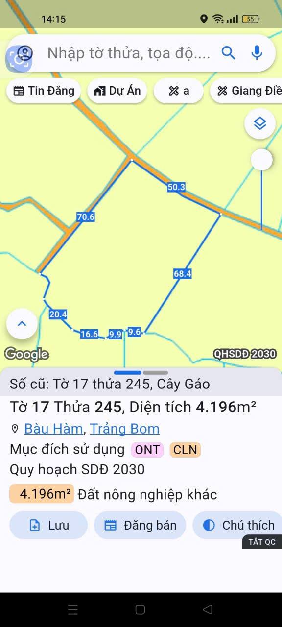 Đất thổ cư 300m² 4200m² Trảng Bom - Đường 2 mặt tiền, giá tốt!