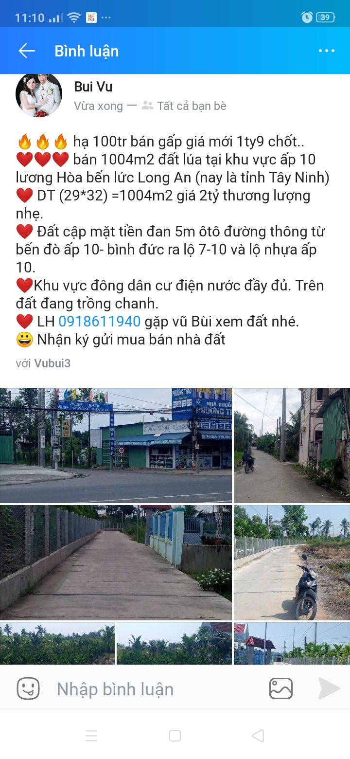 Đất lúa 1004m² tại ấp 10 Lương Hòa, Bến Lức - Giá chỉ 1.9 tỷ, thương lượng nhẹ!