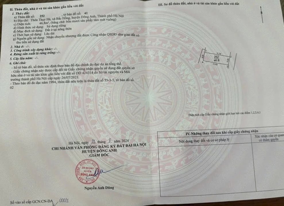 Đất nền thôn Thuỵ Hà, Bắc Hồng 46.8m² giá 3 tỷ - Chính chủ bán gấp!