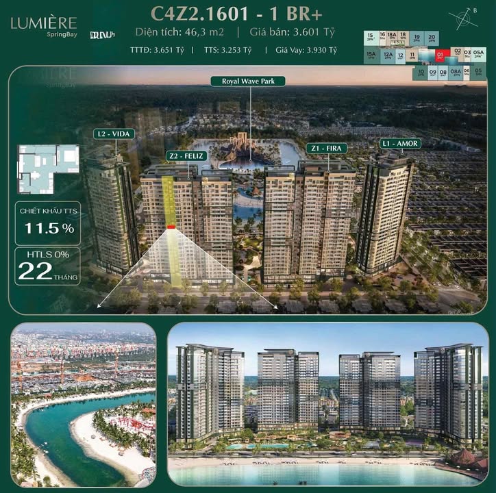 Căn hộ 1PN Lumiere SpringBay 46m² giá 3.55 tỷ - View pháo hoa tuyệt đẹp!