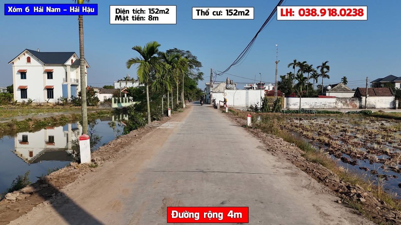 Lô đất mặt đường xóm 6 Hải Nam 152m² - Giá thỏa thuận - Đường ô tô vào tận nơi!