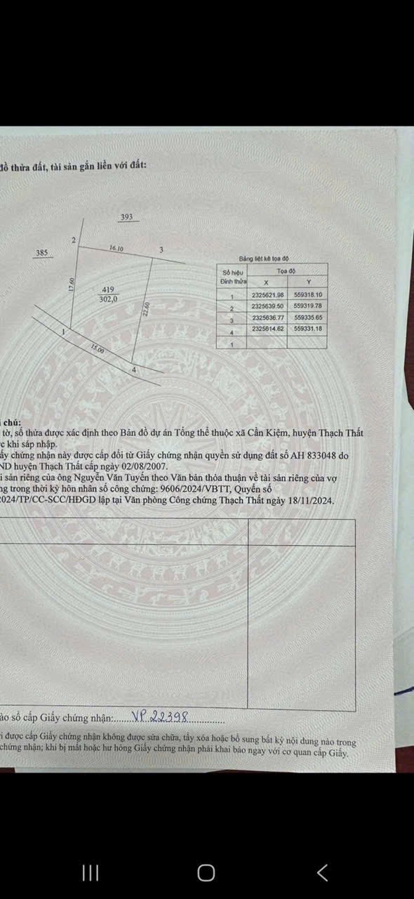 Đất thổ cư 302m² tại Cần Kiệm, Thạch Thất - Cơ hội đầu tư tuyệt vời!