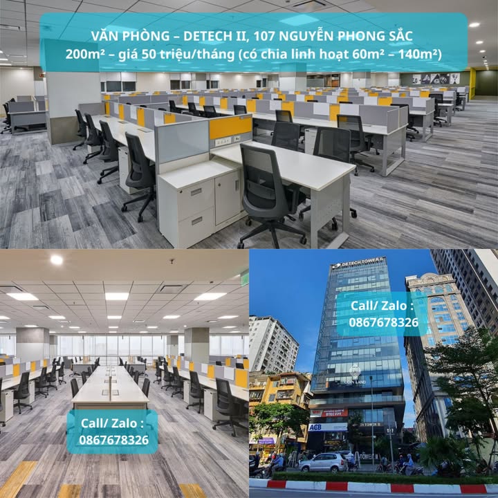 Cho thuê văn phòng DETECH II 200m² giá 50 triệu - Thiết kế hiện đại, sẵn sàng vào làm ngay!