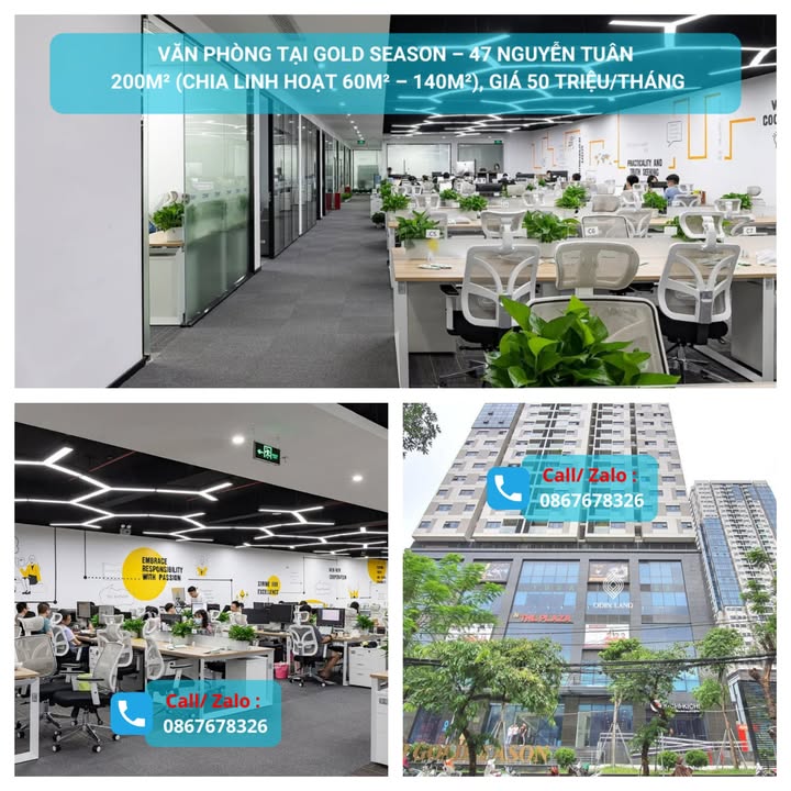Văn phòng cho thuê Gold Season 200m² giá 50 triệu - Thiết kế hiện đại, dịch vụ chuyên nghiệp!