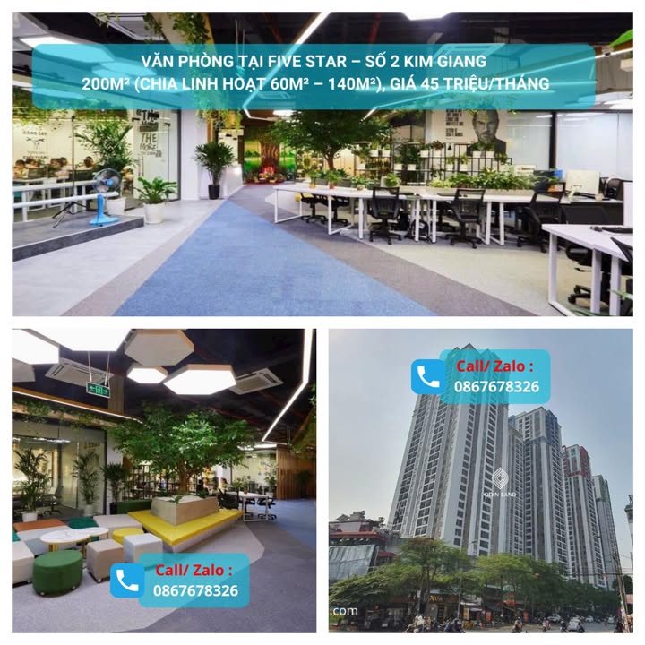 Văn phòng cho thuê tại Five Star, Kim Giang 200m² giá 45 triệu - Không gian làm việc hiện đại!
