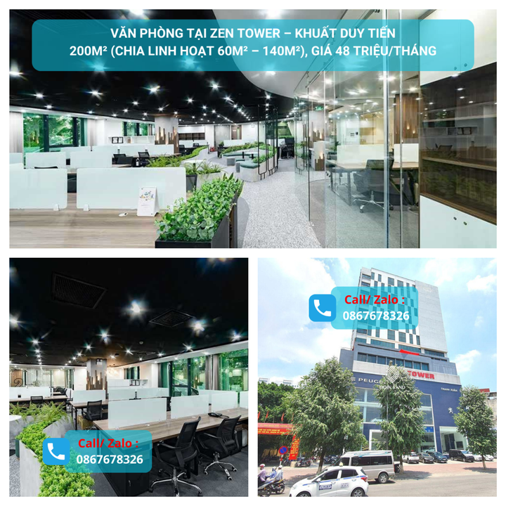Văn phòng cho thuê Zen Tower, Khuất Duy Tiến 200m² - Full nội thất, dịch vụ chuyên nghiệp!