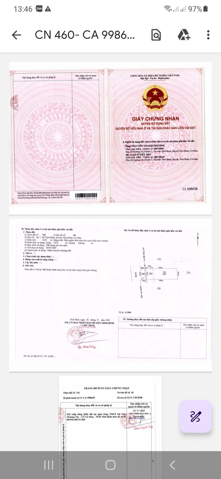 Đất cây lâu năm 1260m² Thị trấn Thới Bình - Giá chỉ 4.9 tỷ, có thương lượng!