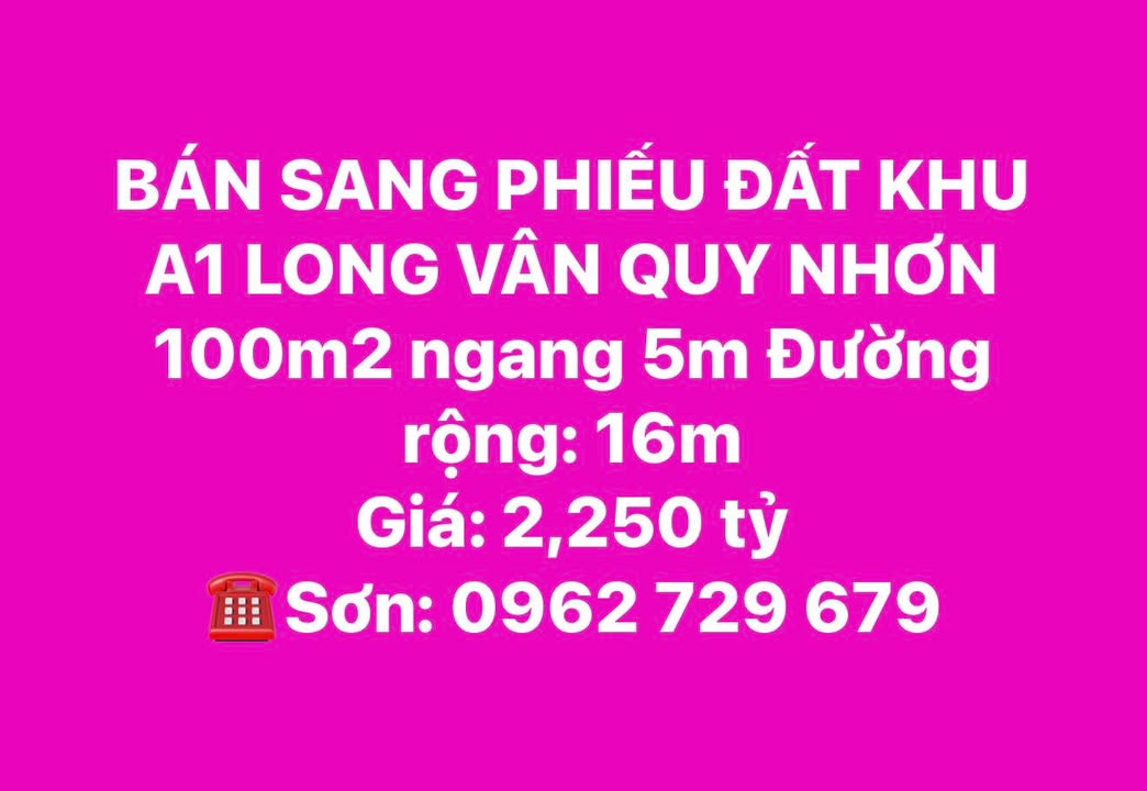Đất nền Khu A1 Long Vân Quy Nhơn 100m² giá 2.25 tỷ - Đầu tư sinh lời ngay!
