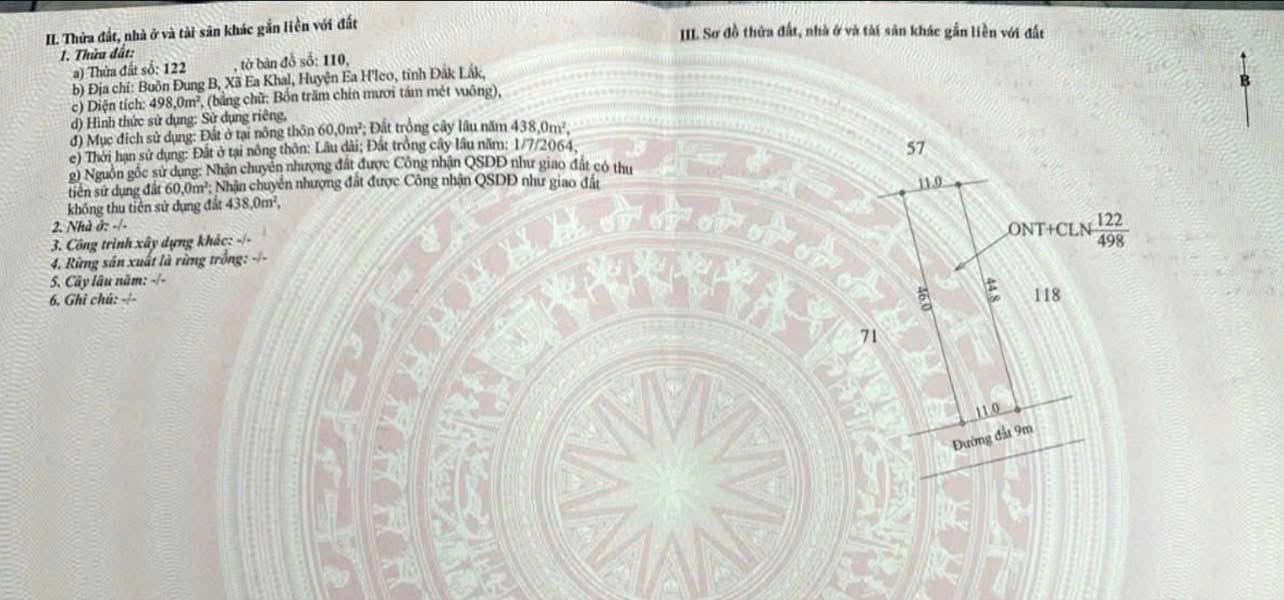 Đất thổ cư Buôn Dung, Đắk Lắk 506m² giá 479 triệu - Cơ hội đầu tư hấp dẫn!