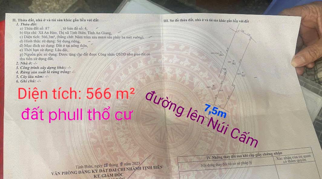 Đất thổ cư 566m² tại Tịnh Biên - Kinh doanh quán ăn và phòng trọ - Giá 6 tỷ