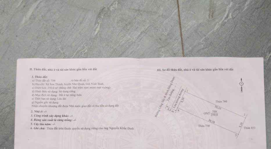 Đất thổ cư Thạch Lạc Nho Quan 250m² - Sổ đỏ chính chủ, giá thỏa thuận