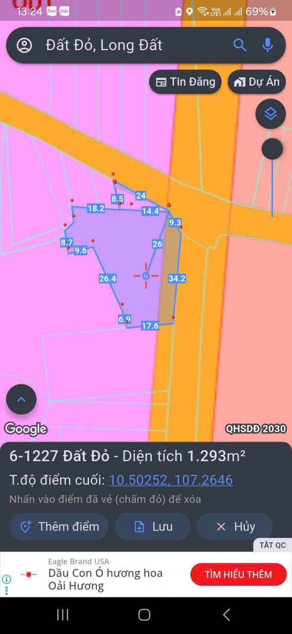 Đất nền Đất Đỏ 1428m² giá 6.426 tỷ - Hai mặt tiền đường lớn, tiện ích đầy đủ!