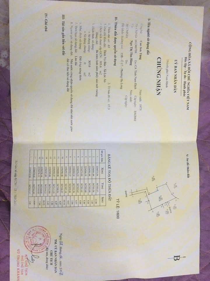 Đất thổ cư 305m² tại Phường Trường Thi, Nam Định - Giá 2.6 tỷ, Ô tô đỗ cửa!