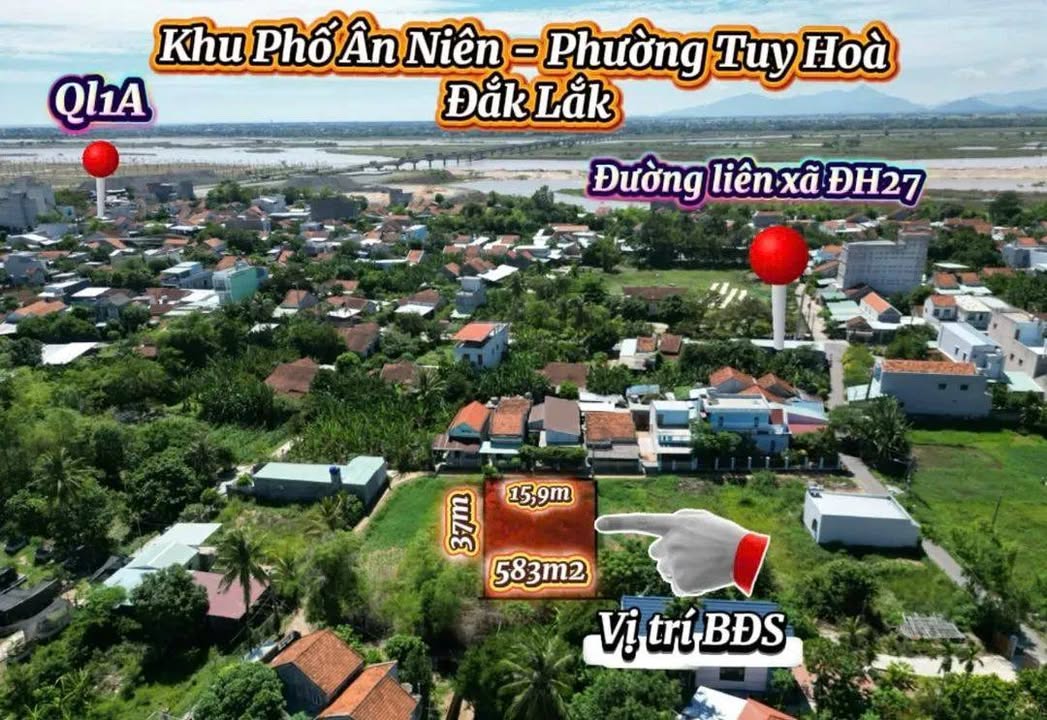 Đất nền rộng 583m² tại Phường Tuy Hoà, Đắk Lắk - Giá 2.25 tỷ, phù hợp xây nhà vườn!