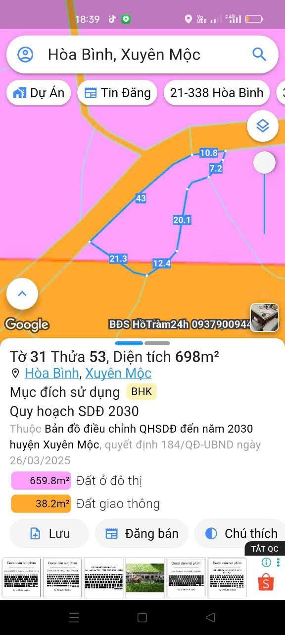 Đất nền Xã Hòa Hội, Huyện Xuyên Mộc 698m² giá 1.1 tỷ - Đầu tư sinh lời ngay!