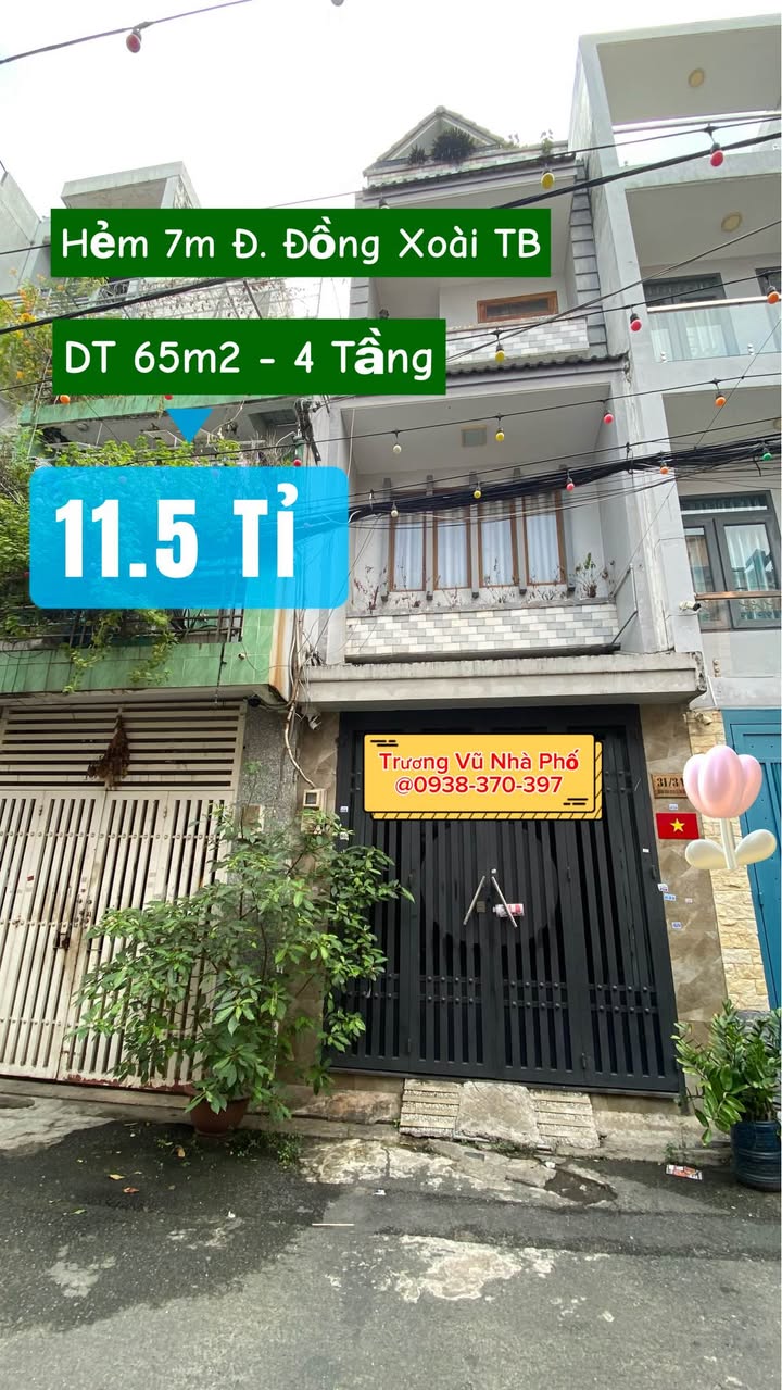 Nhà phố 4 tầng hẻm 7m đường Đồng Xoài, Tân Bình 65m² chỉ 11.5 tỷ - Sổ hồng chính chủ!