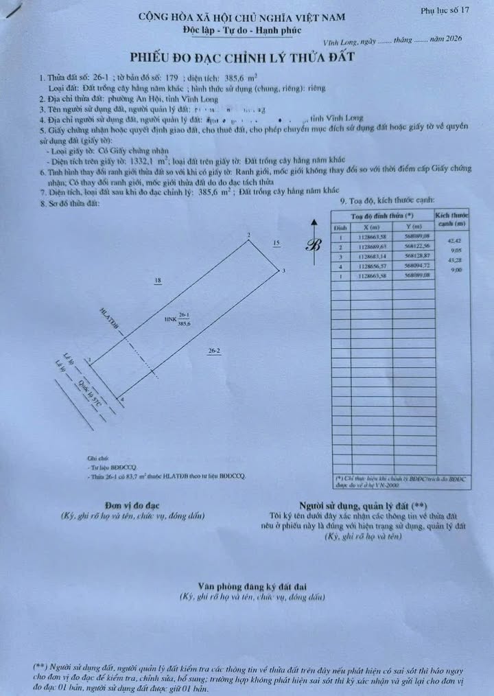 Đất mặt tiền Quốc lộ 57C, Phường An Hội, 385.6m² - Thích hợp làm kho xưởng!