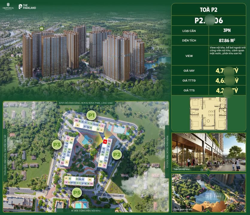 Căn hộ 3PN The Parkland - Imperia Ocean City 87.86m² giá 4.7 tỷ - Sống trọn chuẩn resort!