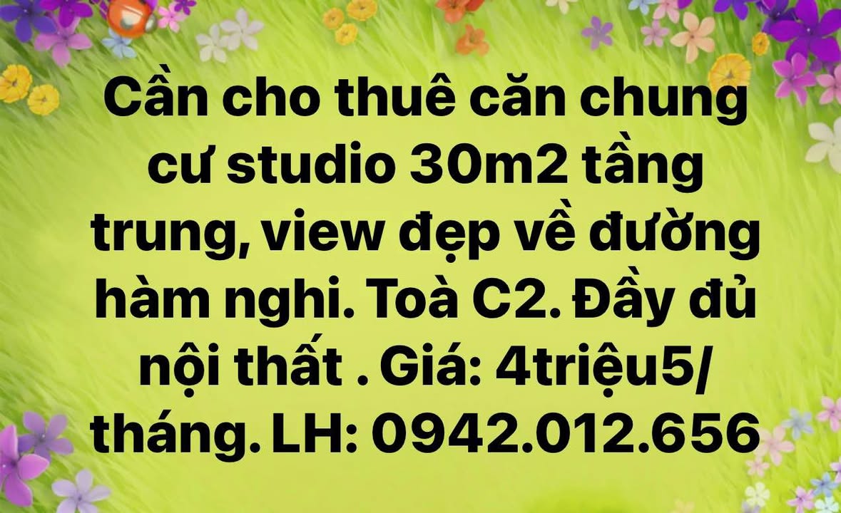 Căn hộ studio C2 Hàm Nghi 30m² giá 4.5 triệu - View đẹp, đầy đủ nội thất!