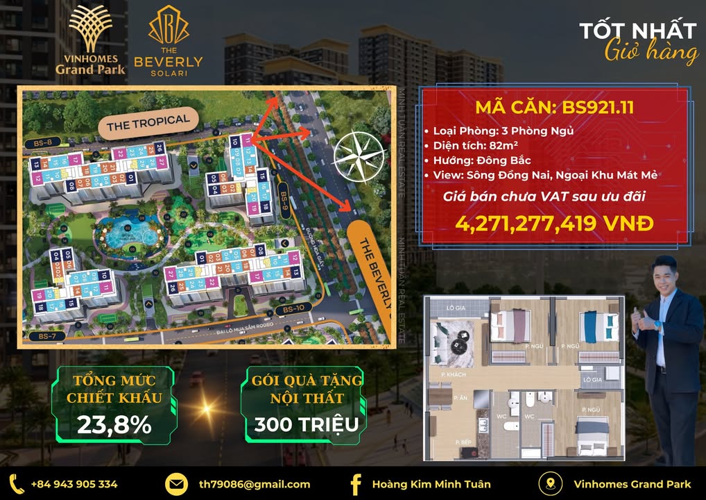 Căn hộ 3PN The Beverly Solari Quận Tân Bình 81.7m² giá 4.7 tỷ - View sông thoáng đãng!