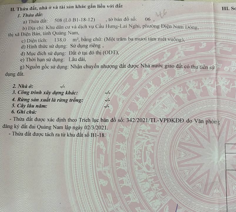 Đất khu dân cư Lai Nghi 138m² giá 3 tỷ - Hướng Đông, mặt tiền đường nhựa