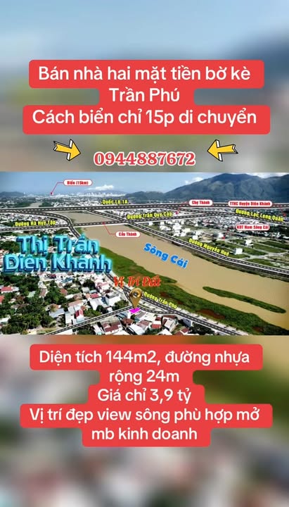 Đất ở đô thị 2 mặt tiền Trần Phú, Diên Khánh 144m² giá 3.9 tỷ - Cơ hội đầu tư tuyệt vời!