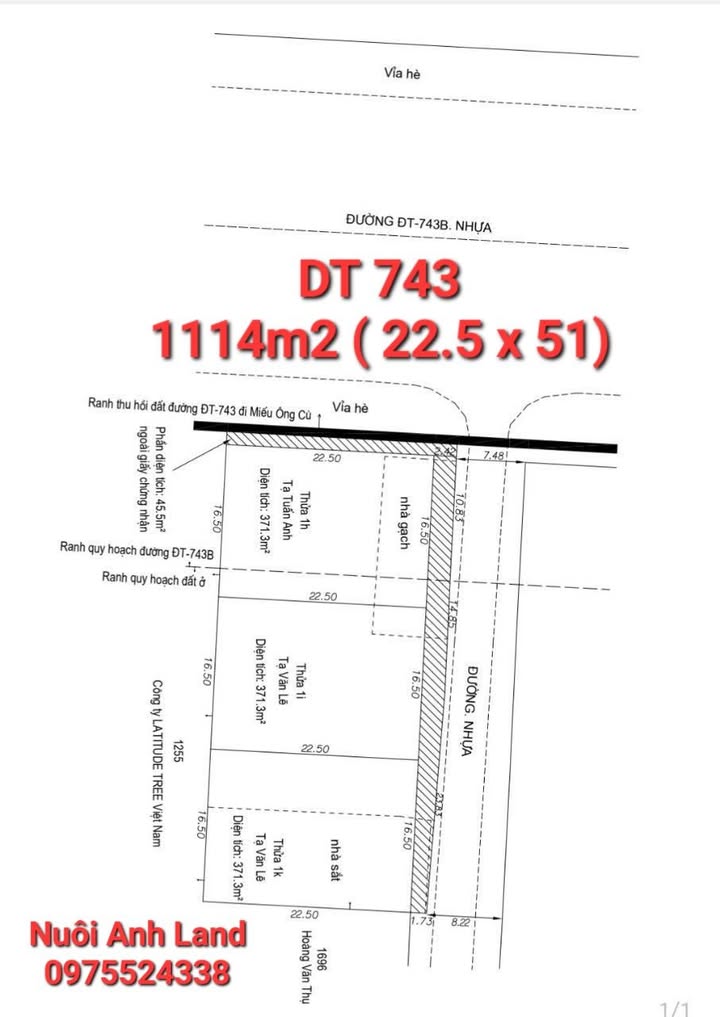 Đất nền 2 mặt tiền Đường 743, TP Tân Uyên, 1114m² - Đầu tư sinh lời!