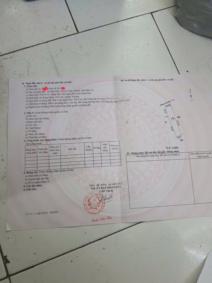 Đất thổ cư 200m² mặt tiền lộ 8, xã Phú Đức, 2414m² giá 4.1 tỷ - Cơ hội đầu tư hấp dẫn!