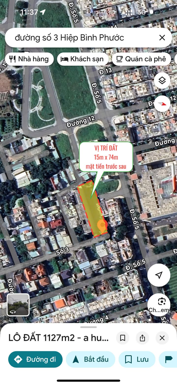 Đất thổ cư 2 mặt tiền Đường số 3, Thủ Đức 1127m² - Giá chỉ 65 triệu/m²