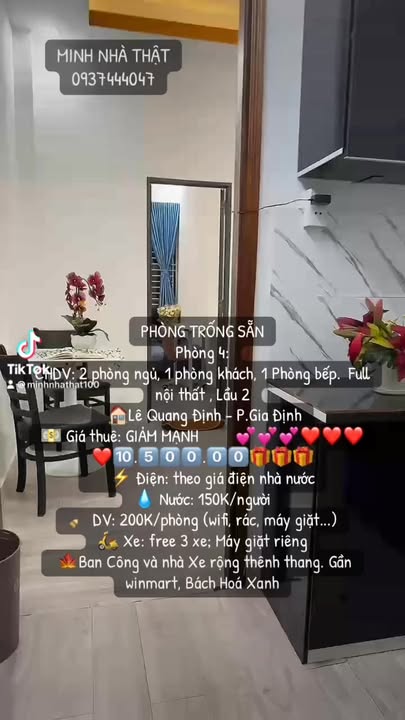 Căn hộ dịch vụ Lê Quang Định Bình Chánh 2PN giá 10.5 triệu - Full nội thất, sẵn sàng vào ở!