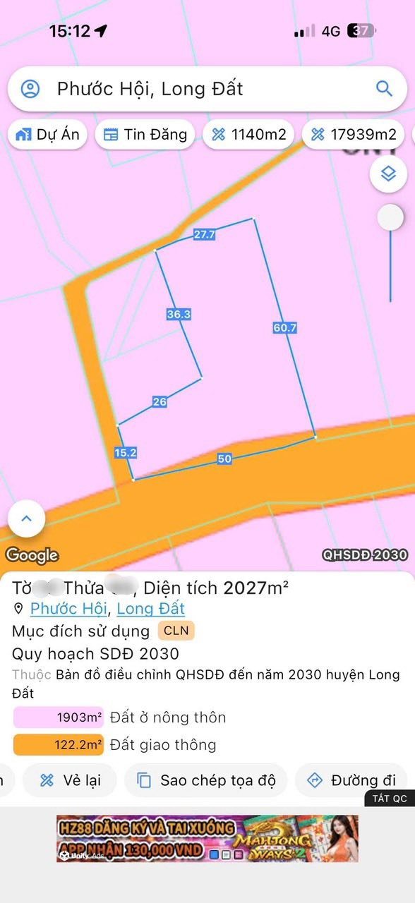 Đất nền 2027m² mặt tiền nhựa Phước Hội, Bà Rịa - Vũng Tàu - Đầu tư sinh lời ngay!