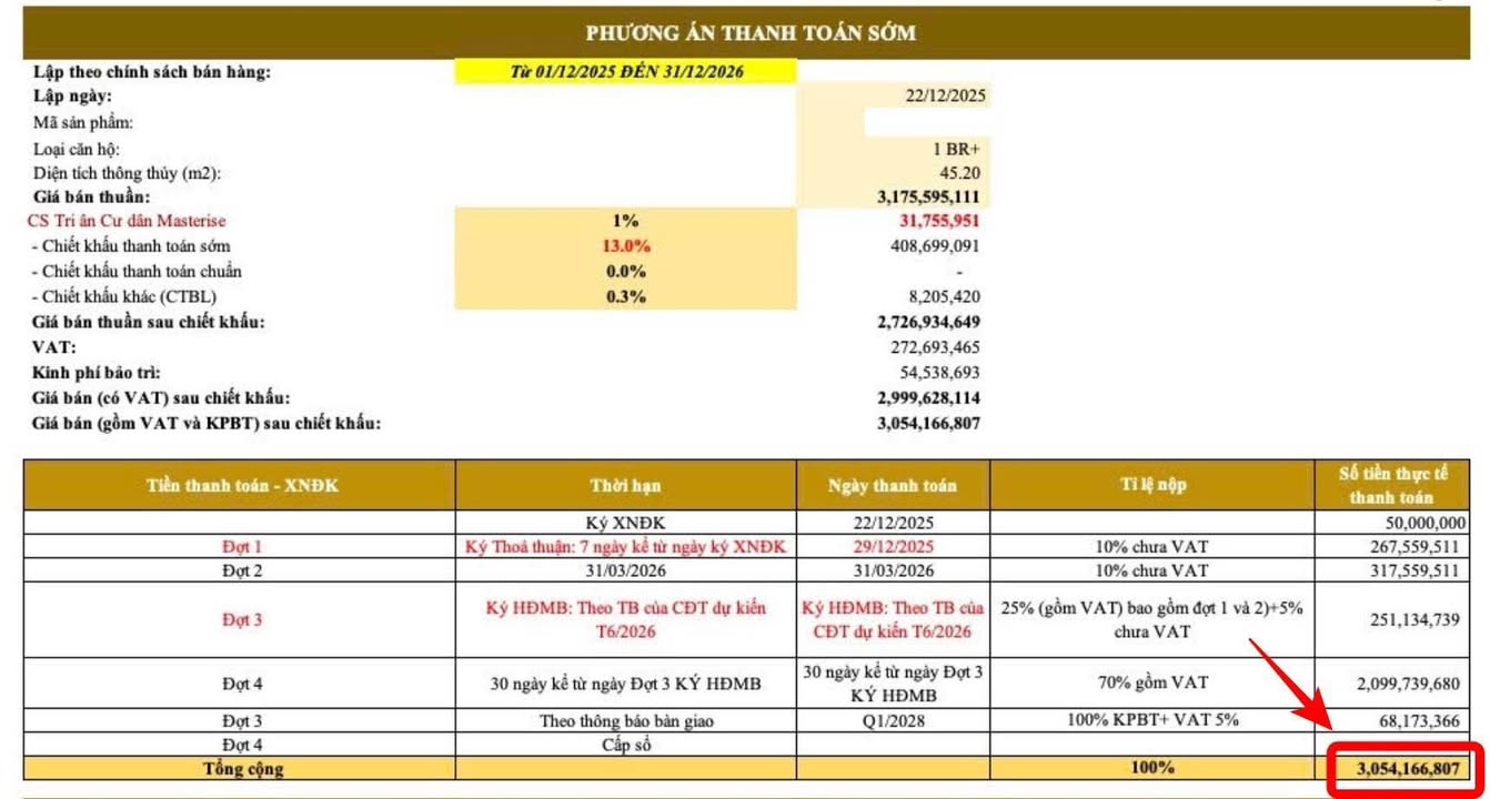 Căn hộ Masteri Era Landmark Văn Giang 45.2m² giá 3 tỷ - Ban công Đông Nam view biệt thự