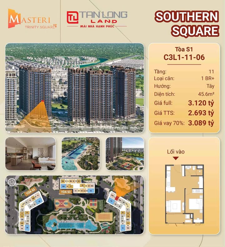 Căn hộ 1 phòng ngủ Trinity S1 Hưng Yên 45m² giá 3.09 tỷ - Đầu tư sinh lời ngay!