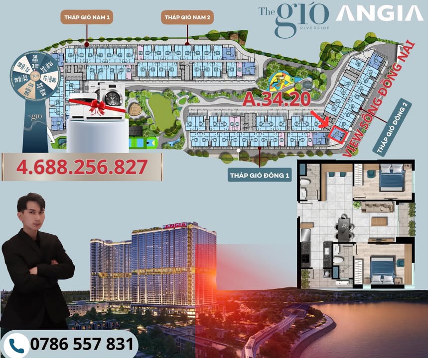 Căn hộ The Gió Riverside Dĩ An 75.5m² giá thỏa thuận - Căn góc đẹp nhất, view sông Đồng Nai!