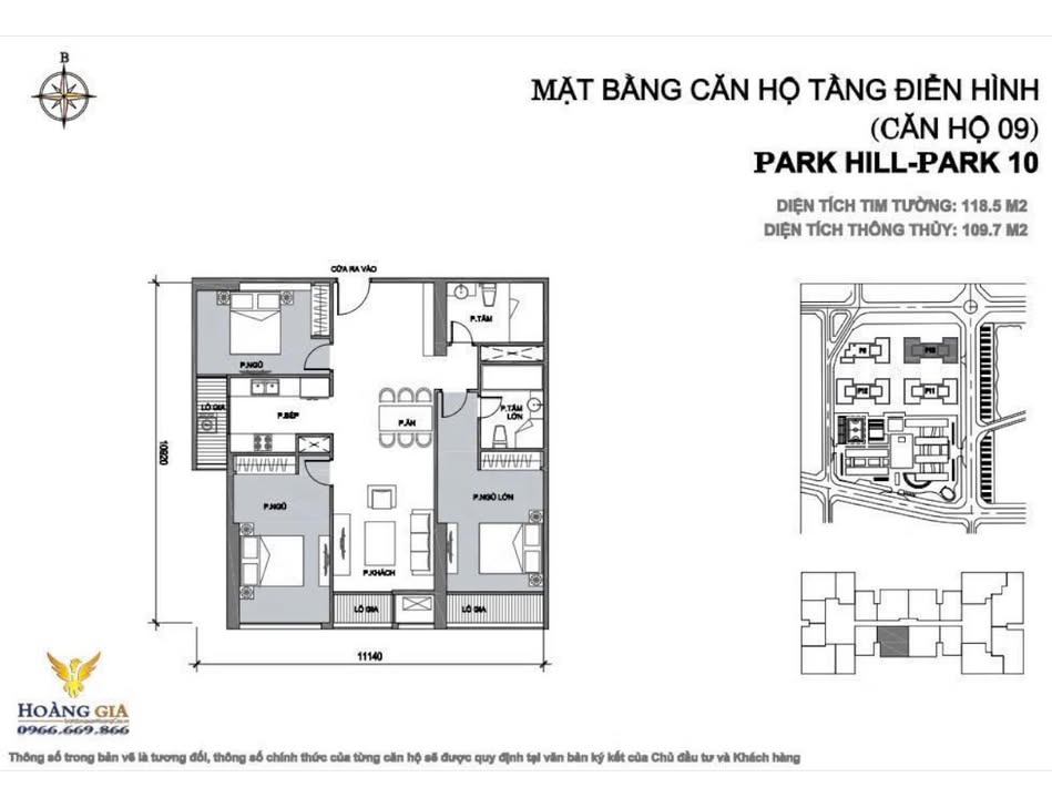 Căn hộ 3PN Park 10 Times City 119m² giá 1x tỷ - Ban công hướng Nam lý tưởng!