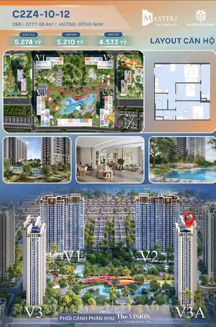 Căn hộ Masteri Era Landmark Gia Lâm 68m² giá thỏa thuận - Không gian rộng rãi lý tưởng!