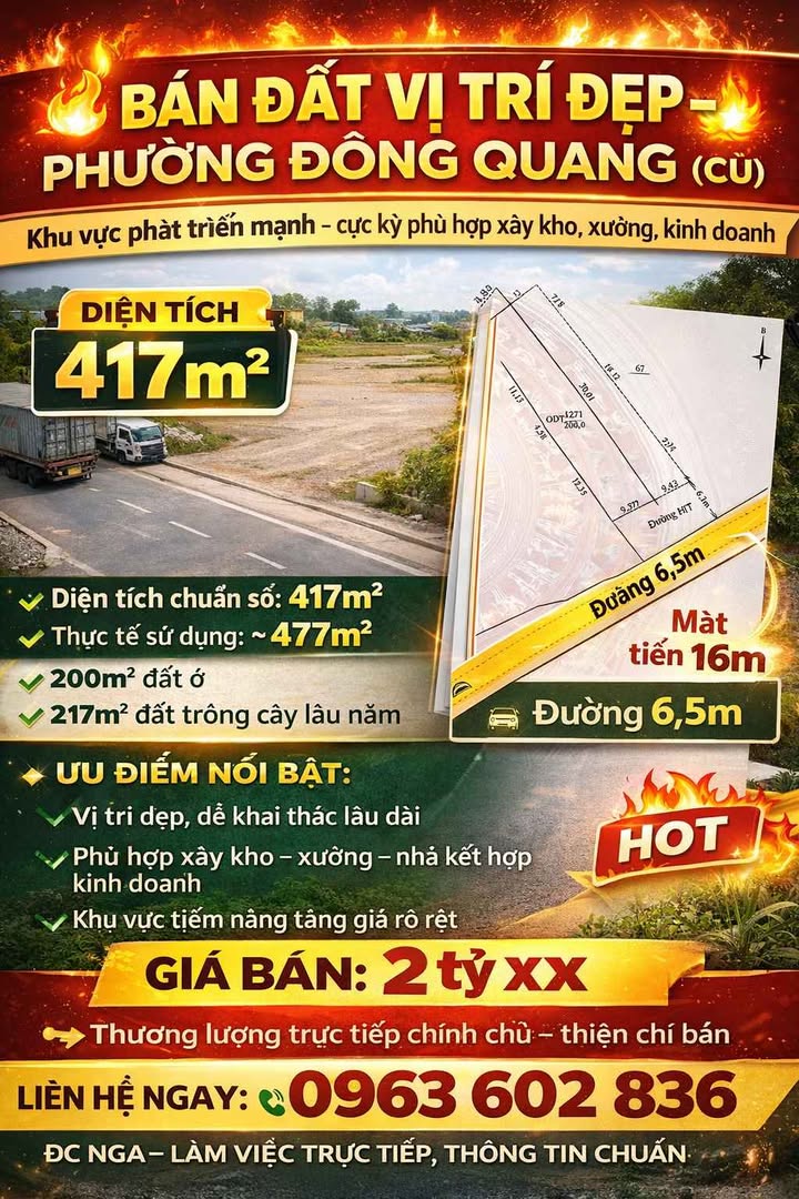 Đất nền Đông Quang, Thanh Hóa 417m² giá 2 tỷ - Cơ hội đầu tư tuyệt vời!