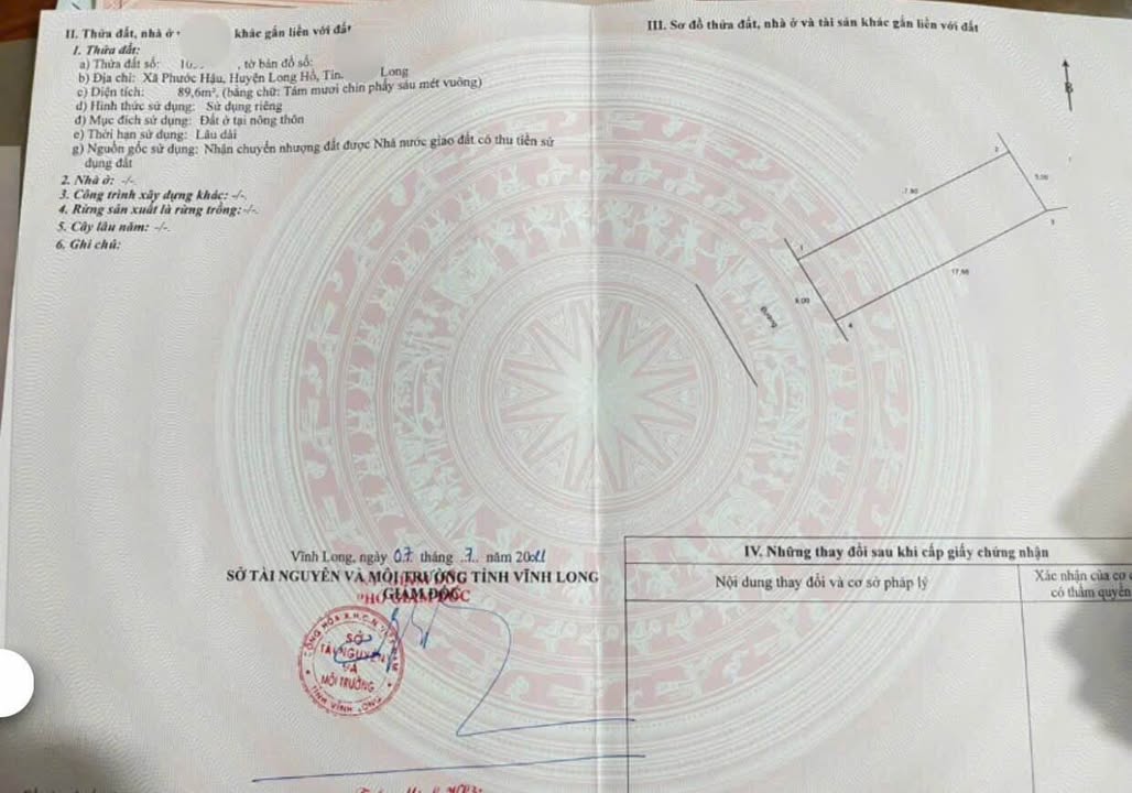 Đất nền thổ cư xã Phước Hậu 89m² giá 1 tỷ - Hướng Tây Nam, giao thông thuận lợi