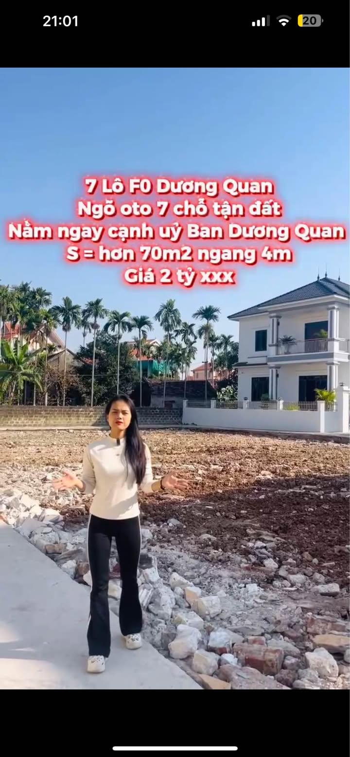 Đất nền Dương Quan 70m² giá 2 tỷ - Đường ô tô vào tận nơi!