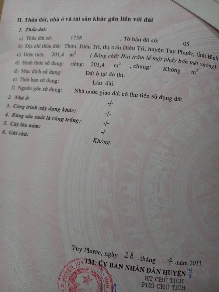 Đất thổ cư Trung tâm Thị trấn Diêu Trì 201,4m² giá 3 tỷ - Mặt tiền đường xe tải thuận lợi!