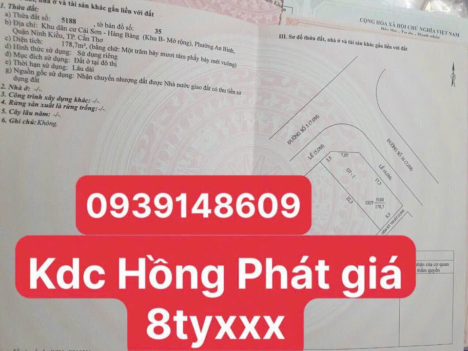Đất nền góc 2 mặt tiền KDC Hồng Phát 179m² giá 8.3 tỷ - Cơ hội đầu tư hấp dẫn!