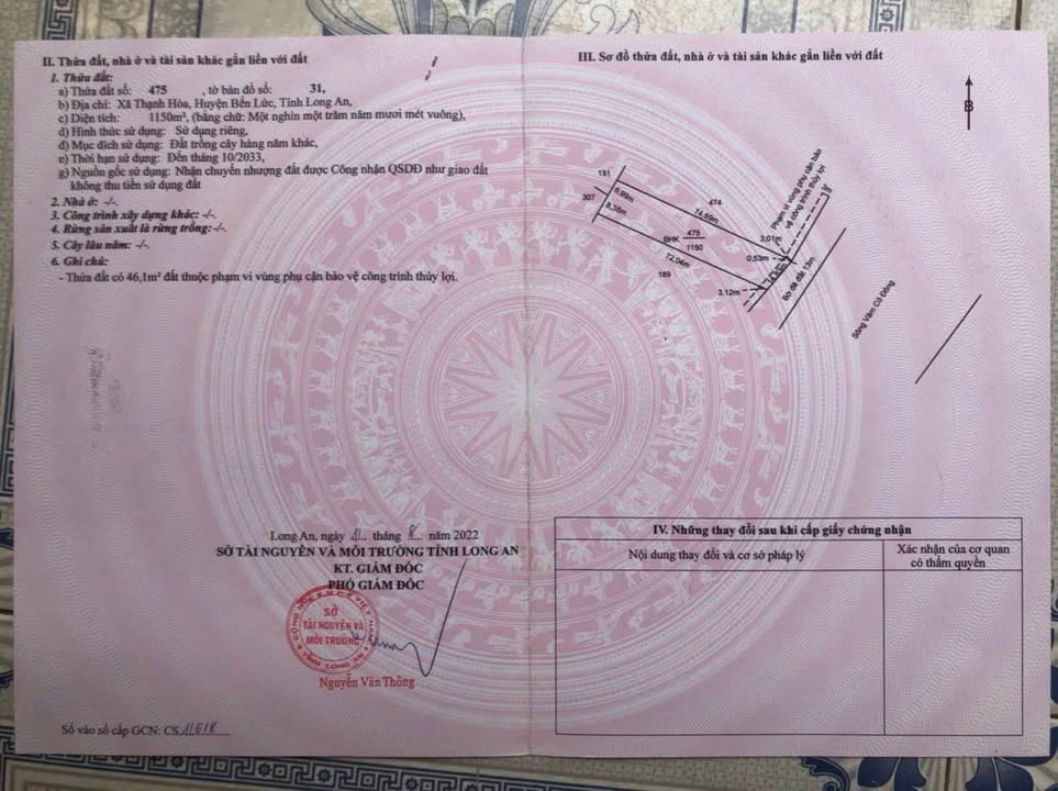 Đất nền xã Thạnh Hòa Bến Lức 1150m² giá 2.25 tỷ - Đường ô tô vào tận nơi!