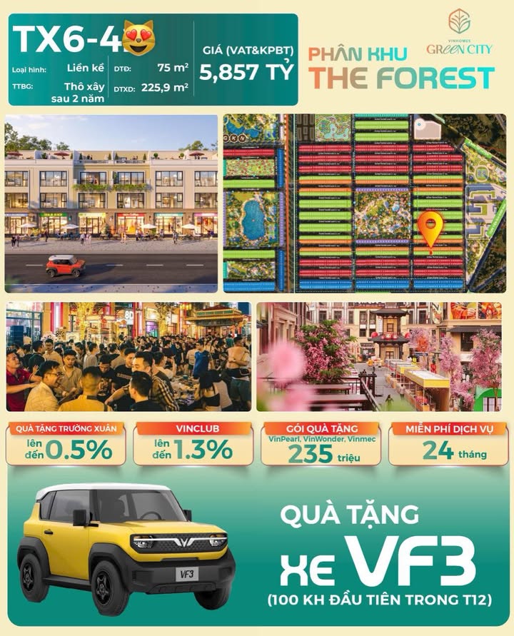 Nhà phố Vinhomes Green City 75m² giá 5.781 tỷ - Đầu tư sinh lời ngay!