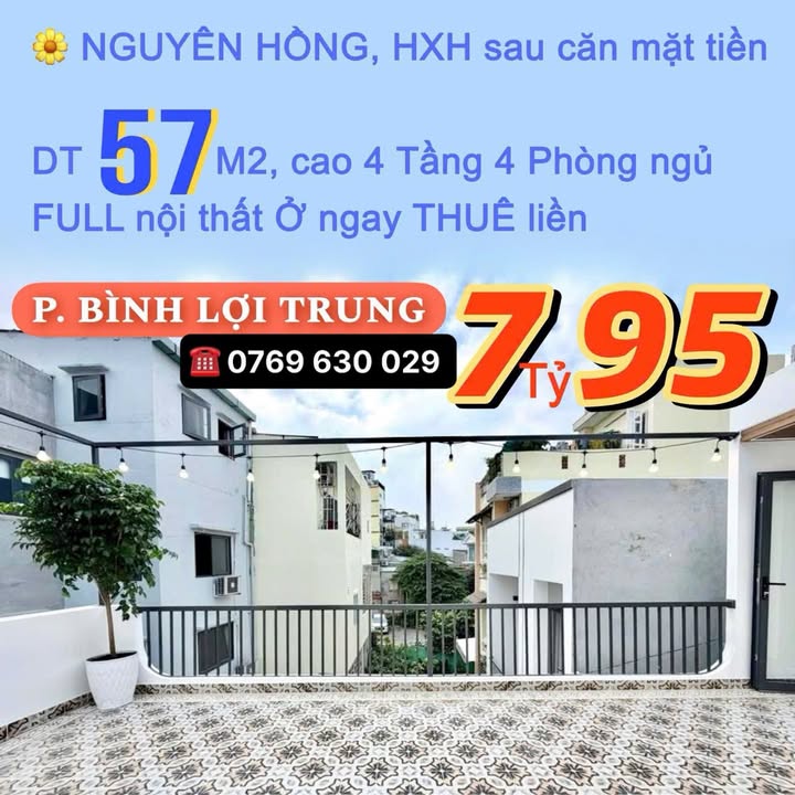 Nhà riêng Nguyên Hồng, Bình Thạnh 57m² giá 7.95 tỷ - Full nội thất, hẻm xe hơi rộng rãi!